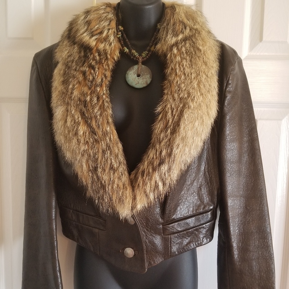 Vintage Tatonka Fine Leather Fur Collar Beaded Jacket fits M/L BOHO Fabulous!!!